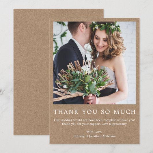 Moderne minimalistische eenvoudige foto Kraft zo v Bedankkaart (Voorkant / Achterkant)