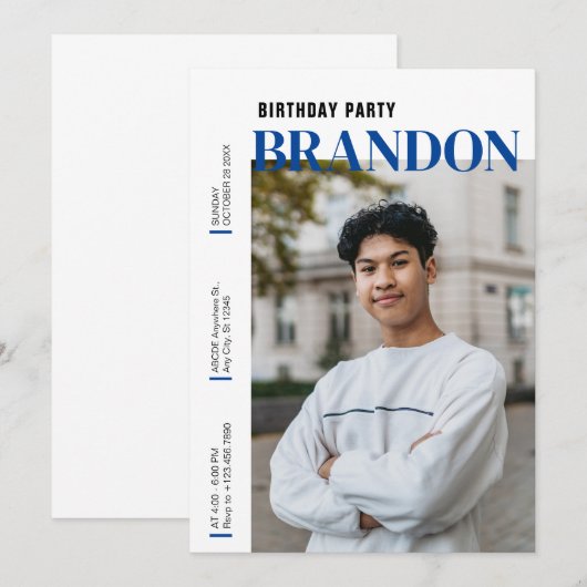 Moderne minimalistische eenvoudige fotoverjaardag kaart (Voorkant / Achterkant)