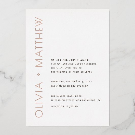 Moderne, minimalistische, eenvoudige goudtipografi folie uitnodiging (Voorkant)