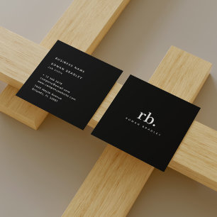 Moderne Minimalistische Eenvoudige Monogram Zwart  Vierkante Visitekaartje