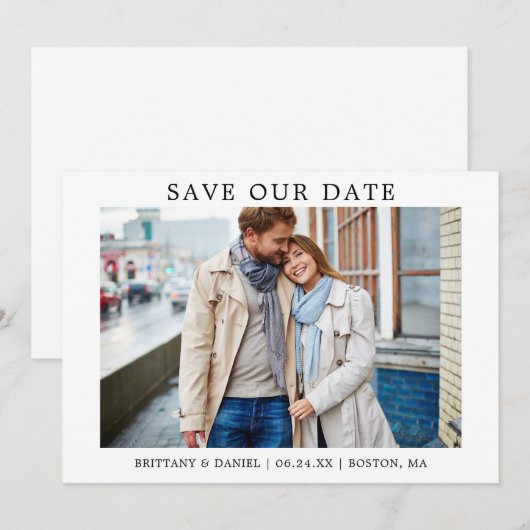 Moderne minimalistische, eenvoudige opslag van onz save the date (Voorkant / Achterkant)