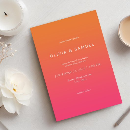 Moderne minimalistische eenvoudige Oranje roze bru Kaart