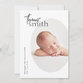 Moderne Minimalistische Eenvoudige Ovale Foto Baby Aankondiging (Voorkant)