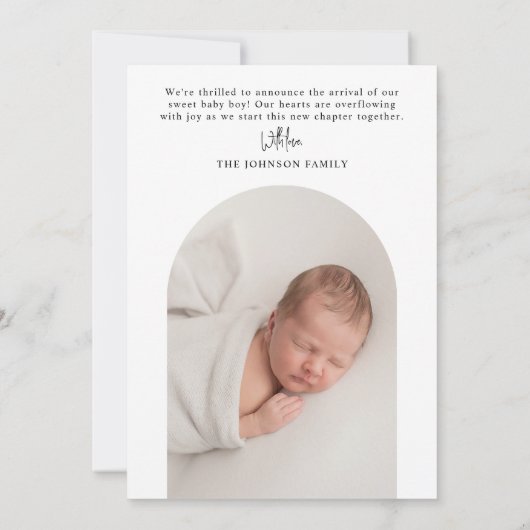 Moderne Minimalistische Eenvoudige Ovale Foto Baby Aankondiging (Achterkant)