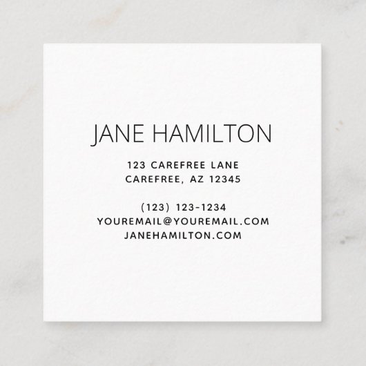 Moderne minimalistische eenvoudige profielkaart vierkante visitekaartje (Achterkant)