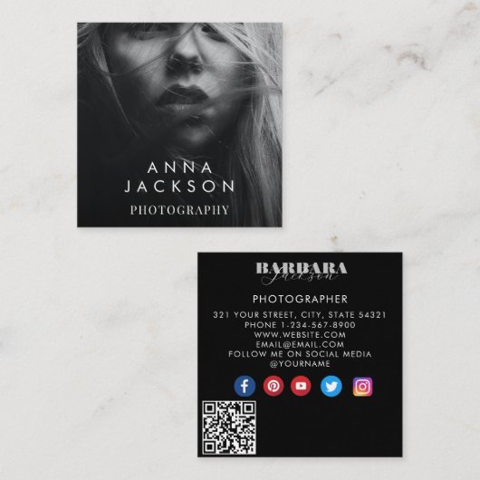 Moderne minimalistische eenvoudige QR-codefotograf Vierkante Visitekaartje (Voorkant / Achterkant)