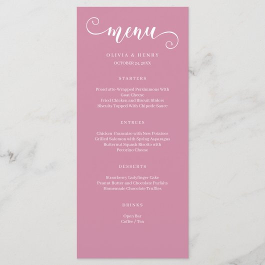 Moderne minimalistische eenvoudige roze bruiloft m menu (Voorkant)