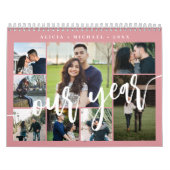 Moderne minimalistische eenvoudige roze fotocollag kalender (Hoes)