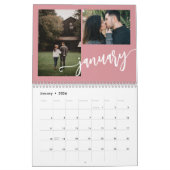 Moderne minimalistische eenvoudige roze fotocollag kalender (Jan 2026)