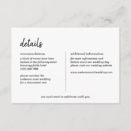 Moderne minimalistische eenvoudige script bruiloft informatiekaartje