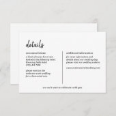 Moderne minimalistische eenvoudige script bruiloft informatiekaartje (Voorkant / Achterkant)