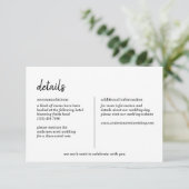 Moderne minimalistische eenvoudige script bruiloft informatiekaartje (Staand voorkant)