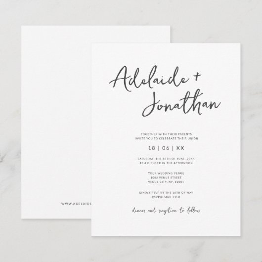 Moderne Minimalistische Eenvoudige Script Huwelijk Kaart (Voorkant / Achterkant)