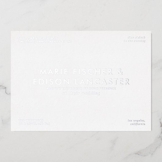 Moderne minimalistische eenvoudige slanke charmant folie uitnodiging (Voorkant)