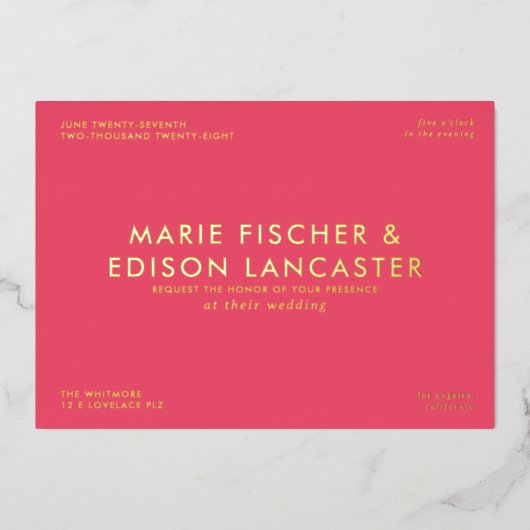 Moderne minimalistische eenvoudige slanke charmant folie uitnodiging (Voorkant)