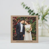 Moderne minimalistische eenvoudige trouwfoto Kraft Bedankkaart (Staand voorkant)