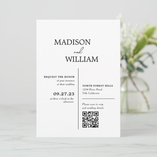 Moderne minimalistische eenvoudige witte bruiloft kaart (Staand voorkant)