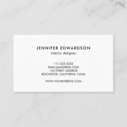 Moderne minimalistische eenvoudige witte professio visitekaartje (Achterkant)