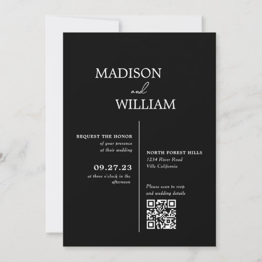 Moderne minimalistische eenvoudige zwarte bruiloft kaart (Voorkant)