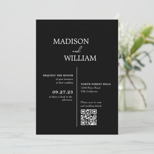 Moderne minimalistische eenvoudige zwarte bruiloft kaart (Staand voorkant)