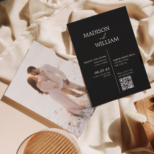 Moderne minimalistische eenvoudige zwarte bruiloft kaart