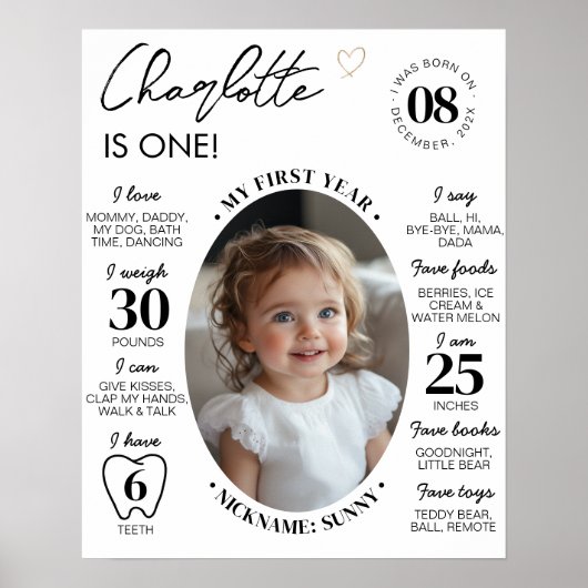 Moderne minimalistische eerste jaar foto mijlpaal poster (Voorkant)