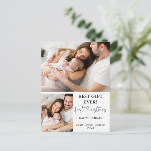 Moderne minimalistische eerste kerst briefkaart (Staand voorkant)