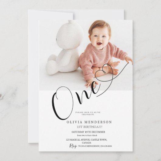 Moderne Minimalistische Eerste Verjaardag Geslacht Kaart (Voorkant)