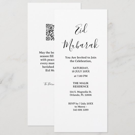 Moderne Minimalistische Eid Mubarak Uitnodiging | (Voorkant / Achterkant)