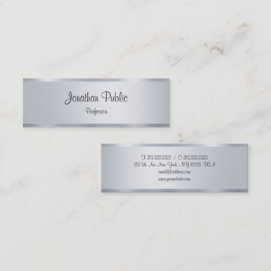 Moderne minimalistische Elegant Script Silver Sjab Mini Visitekaartje (Voorkant / Achterkant)