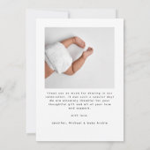 Moderne minimalistische elegante 2 foto gouden Bab Bedankkaart (Achterkant)