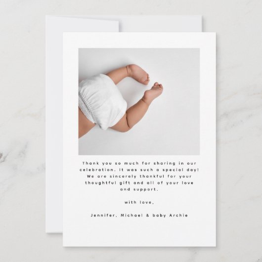 Moderne minimalistische elegante 2 foto gouden Bab Bedankkaart (Achterkant)