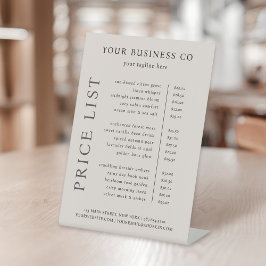 Moderne minimalistische elegante Beige prijslijst Reclamebord Met Voetstuk