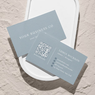 Moderne Minimalistische Elegante Blauwe QR-code Visitekaartje