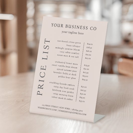 Moderne minimalistische elegante Blush Pink prijsl Reclamebord Met Voetstuk