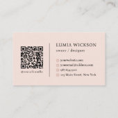 Moderne minimalistische elegante Blush Pink QR-cod Visitekaartje (Achterkant)