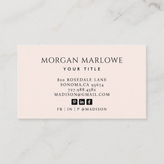 Moderne minimalistische elegante blush roze profes visitekaartje (Achterkant)