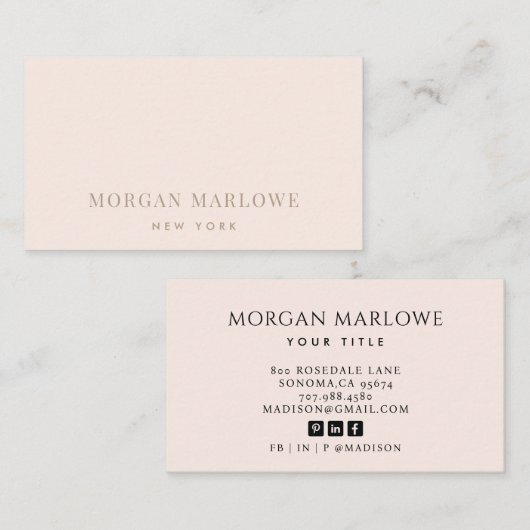 Moderne minimalistische elegante blush roze profes visitekaartje (Voorkant / Achterkant)