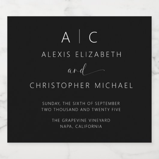 Moderne Minimalistische Elegante Bruiloft Likeurfles Etiket (Enkel label)