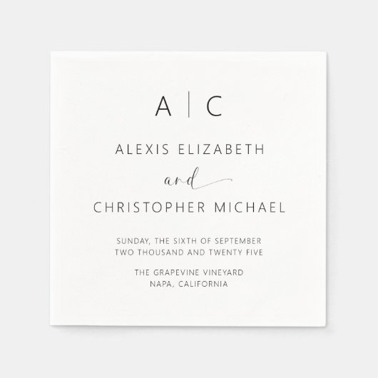 Moderne Minimalistische Elegante Bruiloft Servet (Voorkant)