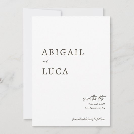 Moderne Minimalistische Elegante Calligrafie Save  Kaart (Voorkant)