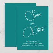 Moderne Minimalistische Elegante Calligrafie Teal Save The Date (Voorkant / Achterkant)