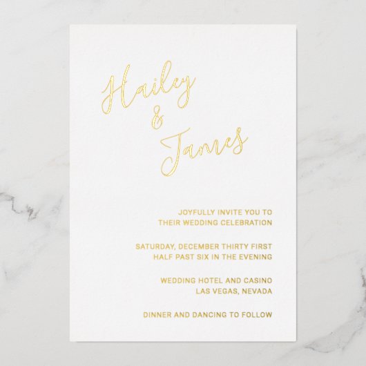 Moderne Minimalistische Elegante Eenvoudige Trouw  Folie Uitnodiging (Voorkant)