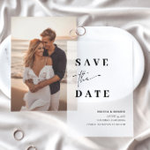 Moderne minimalistische elegante foto Save the Dat Vellum Uitnodigingen
