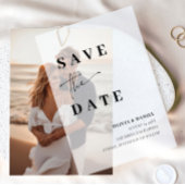 Moderne minimalistische elegante foto Save the Dat Vellum Uitnodigingen