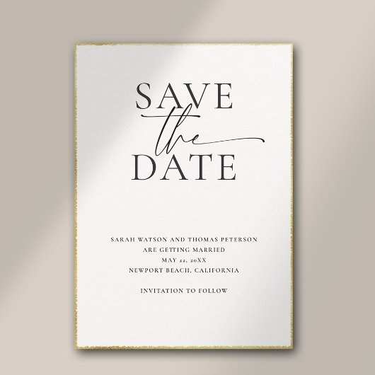 Moderne minimalistische elegante geborstelde goude save the date