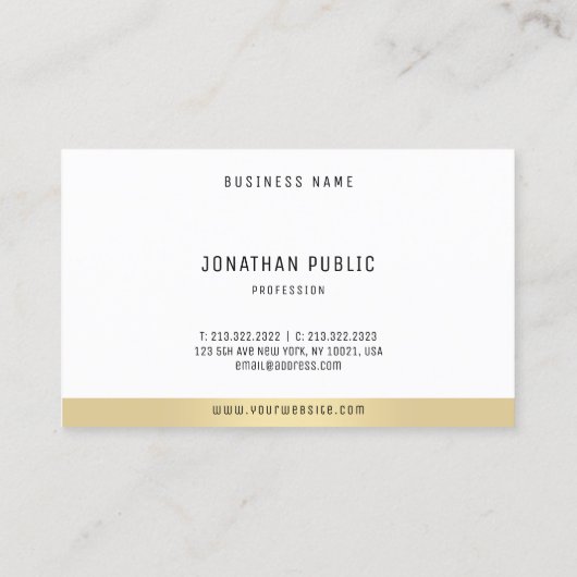 Moderne minimalistische elegante gouden witte prof visitekaartje (Achterkant)