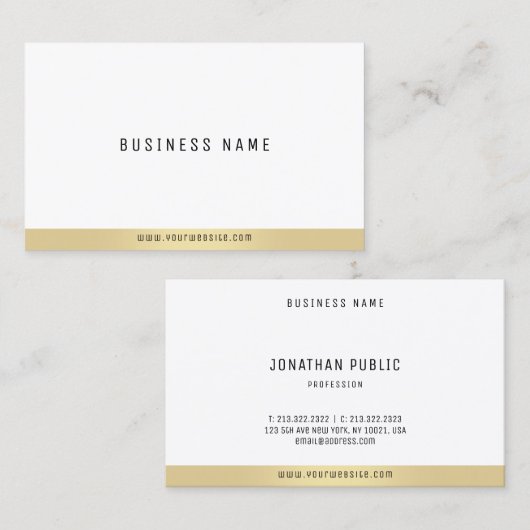 Moderne minimalistische elegante gouden witte prof visitekaartje (Voorkant / Achterkant)