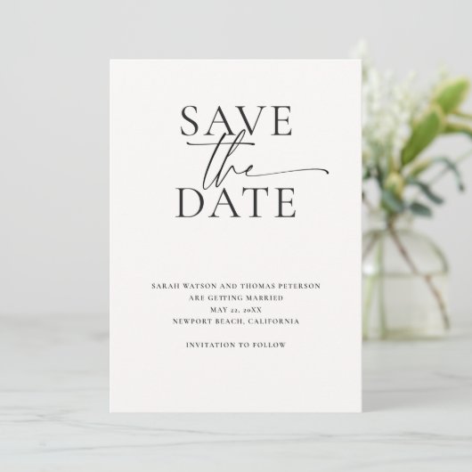 Moderne minimalistische elegante kalligrafie Chic  Save The Date (Staand voorkant)