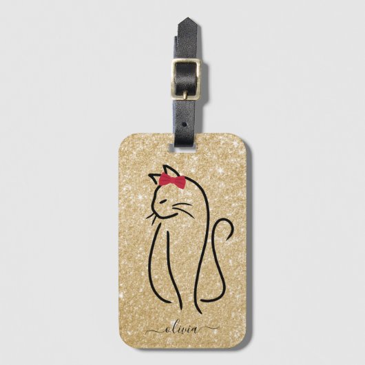 Moderne minimalistische elegante kat Voeg naam toe Bagagelabel (Voorkant (verticaal))